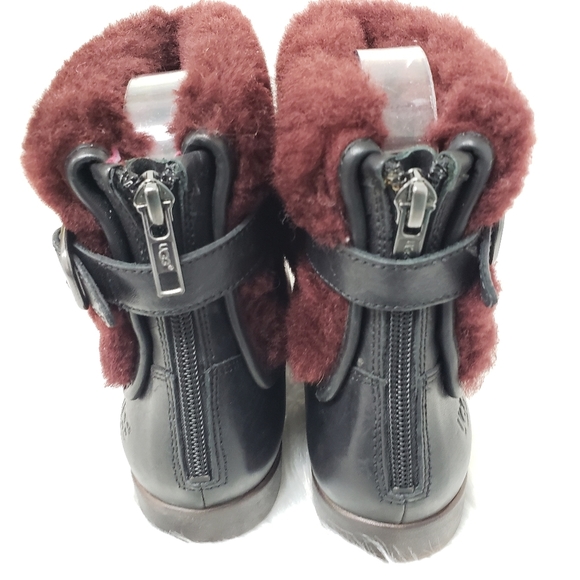 Ugg Inez Sherling Ankle Cuff Leather Boots in Black and Oxford Red Size 7 - Picture 8 of 14